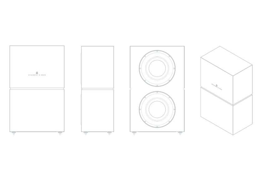 Schematic representation of the Steinway & Sons LSR-210 linear source woofer in various projections