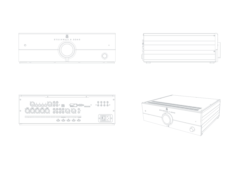 Схематическое изображение аудиопроцессора Steinway & Sons P100 2.1 в различных проекциях