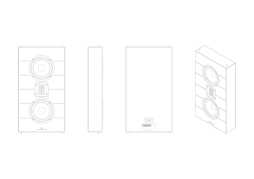 Schematic representation of the Steinway & Sons X-262 built-in speaker in various projections