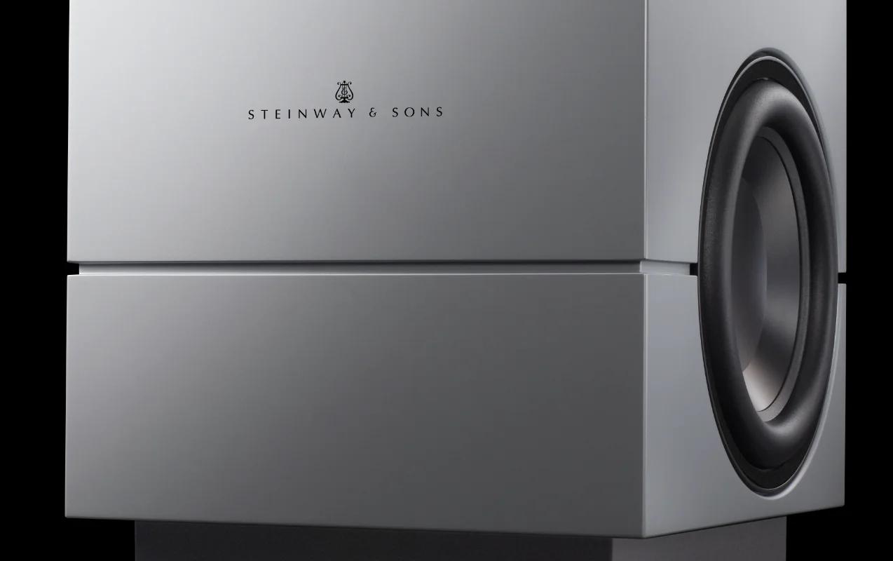 Model S-210 woofer with silver finish and its driver without protective mesh